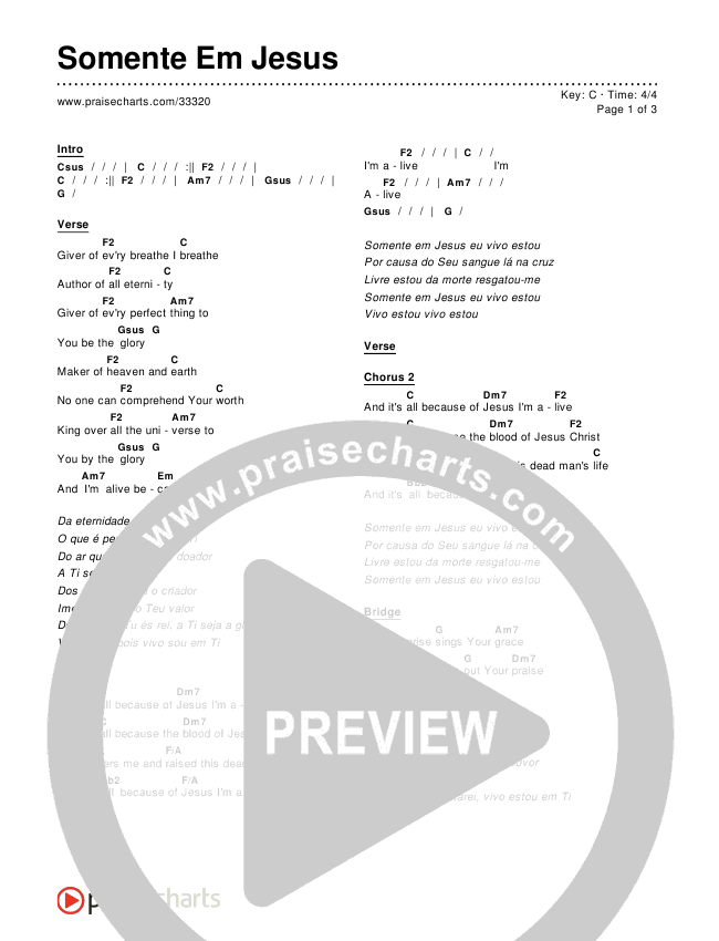 Somente Em Jesus Chords & Lyrics ()