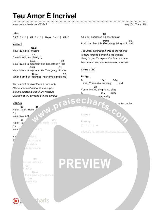 Teu Amor É Incrível Chords & Lyrics ()