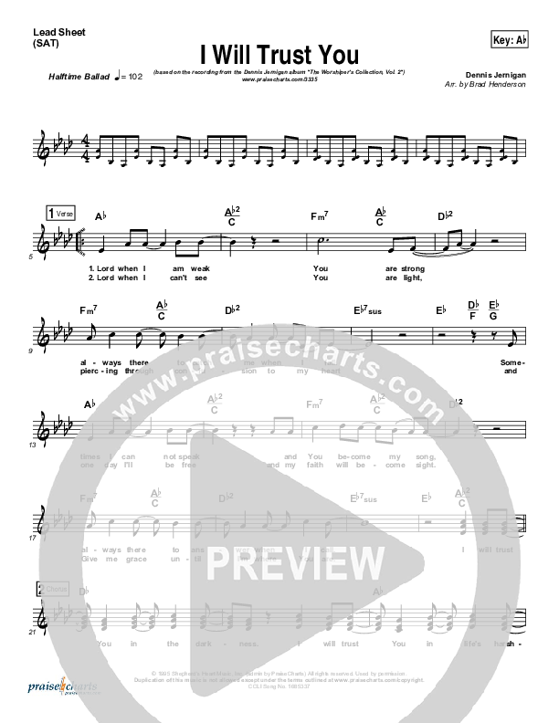 I Will Trust You Lead Sheet (Dennis Jernigan)