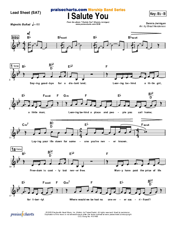 I Salute You Lead Sheet (SAT) (Dennis Jernigan)