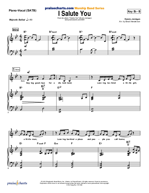 I Salute You Piano/Vocal (SATB) (Dennis Jernigan)