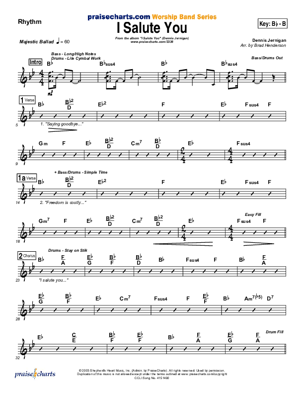 I Salute You Rhythm Chart (Dennis Jernigan)