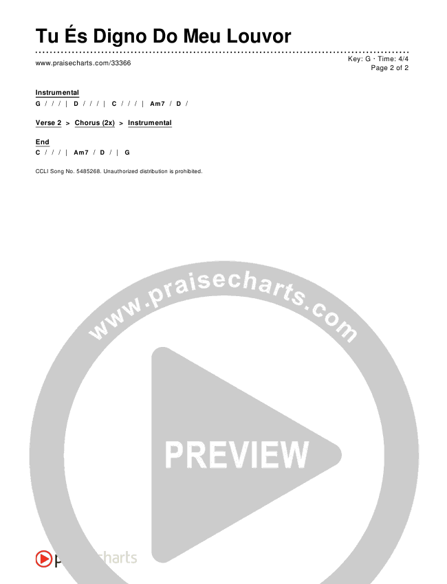 Tu És Digno Do Meu Louvor Chords & Lyrics ()