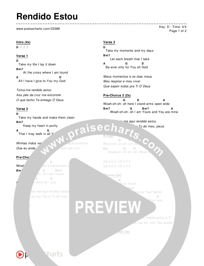 Rendido Estou Chords PDF () PraiseCharts