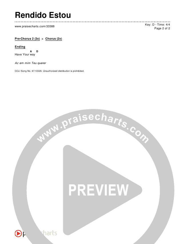 Rendido Estou Chords & Lyrics ()