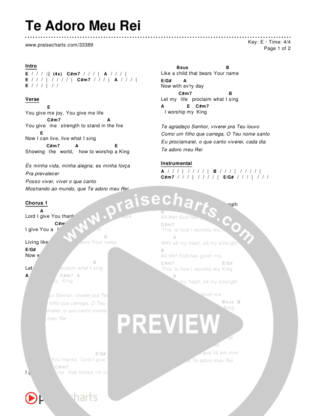 Te Adoro Meu Rei (How To Worship A King) Chords & Lyrics ()