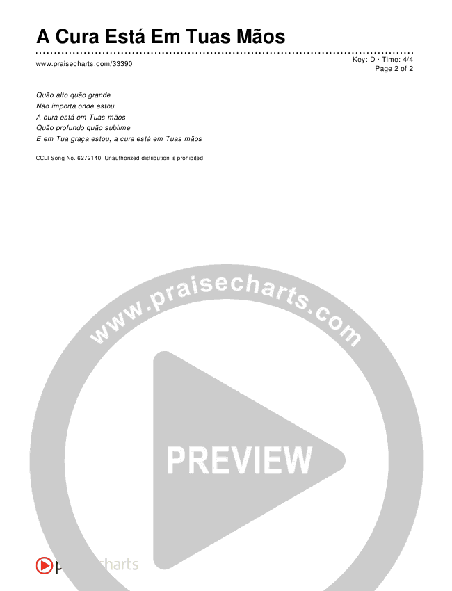 A Cura Está Em Tuas Mãos Chords & Lyrics ()