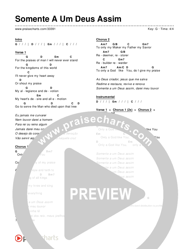 Somente A Um Deus Assim Chords & Lyrics ()