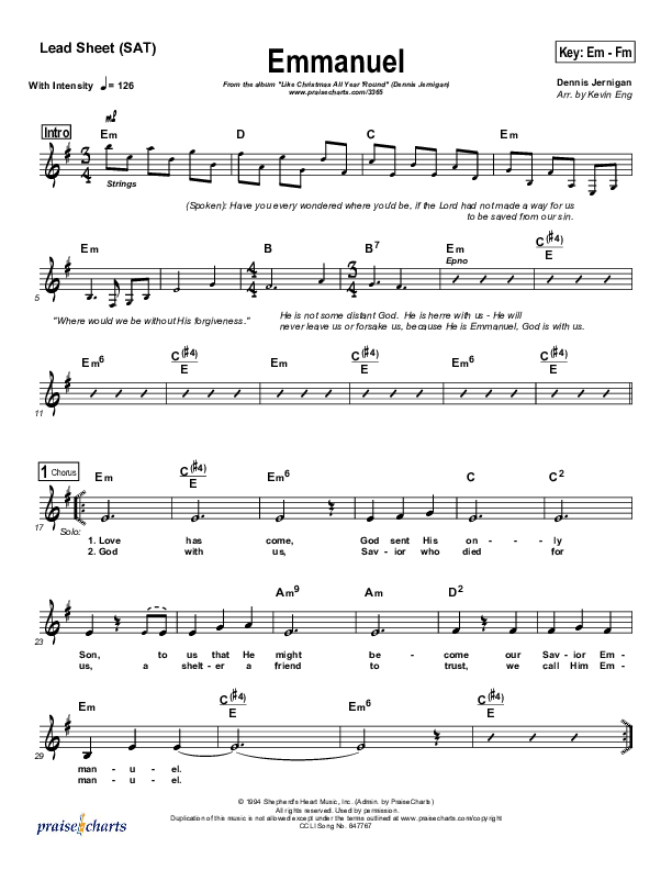 Emmanuel Lead Sheet (Dennis Jernigan)