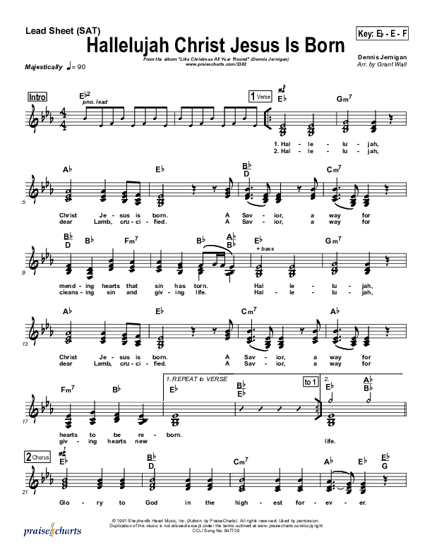 Hallelujah Christ Jesus Is Born Lead Sheet (Dennis Jernigan)