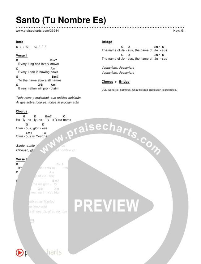 Santo (Tu Nombre Es) Chords & Lyrics ()