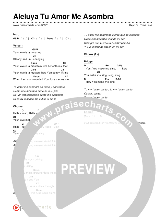 Aleluya Tu Amor Me Asombra (Hallelujah (Your Love Is Amazing)) Chords & Lyrics ()