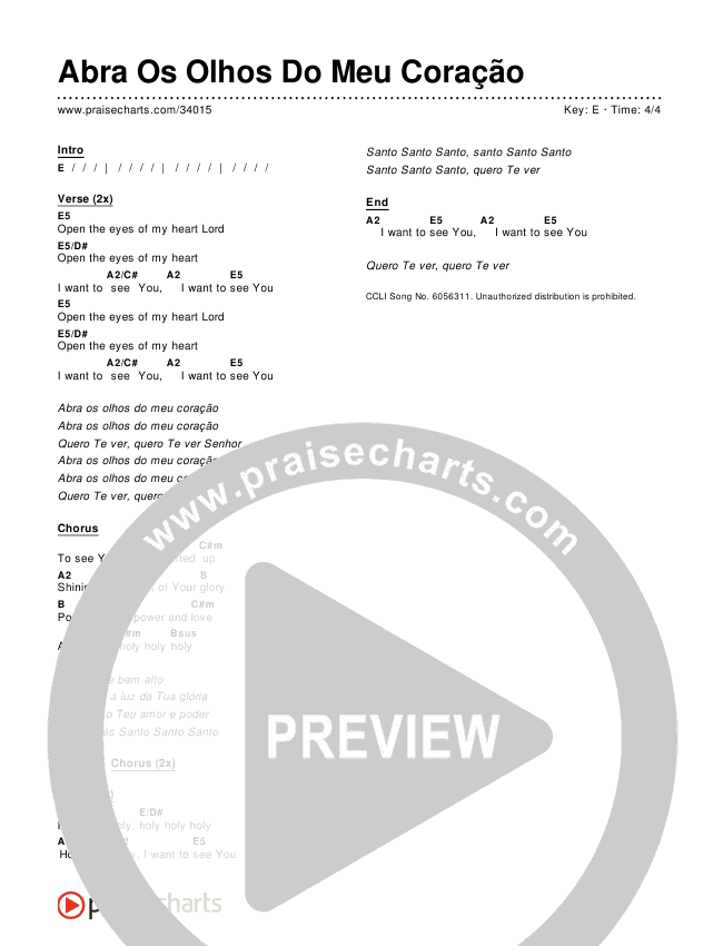 Abra Os Olhos Do Meu Coração Chords & Lyrics ()