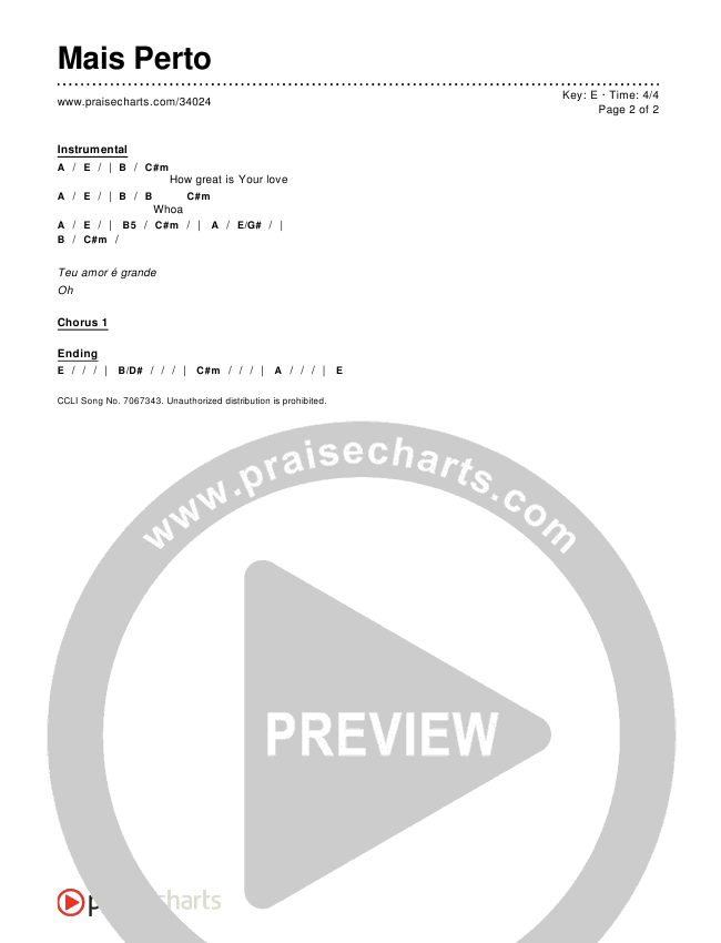 Mais Perto Chords & Lyrics ()