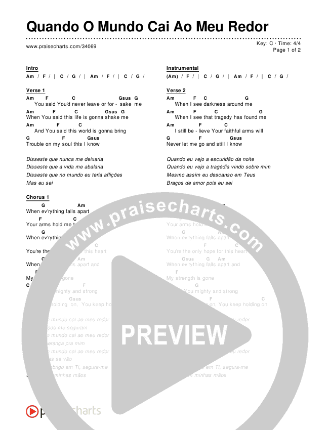 Quando O Mundo Cai Ao Meu Redor Chords & Lyrics ()