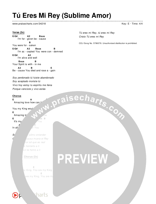 Tú Eres Mi Rey (Sublime Amor) Chords & Lyrics ()