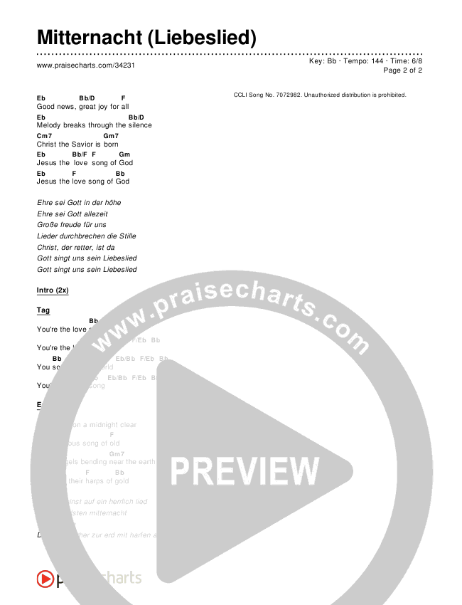 Mitternacht (Liebeslied) Midnight Clear (Love Song) Chords & Lyrics ()