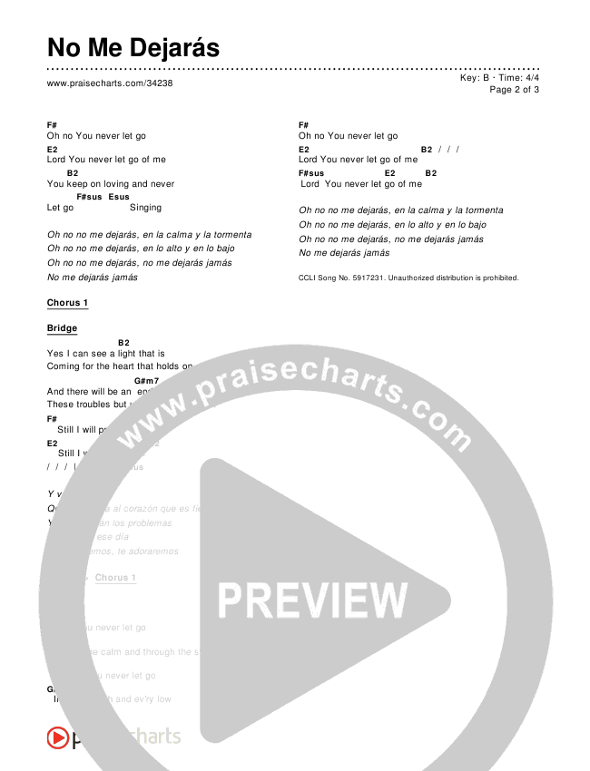 No Me Dejarás (You Never Let Go) Chords & Lyrics ()