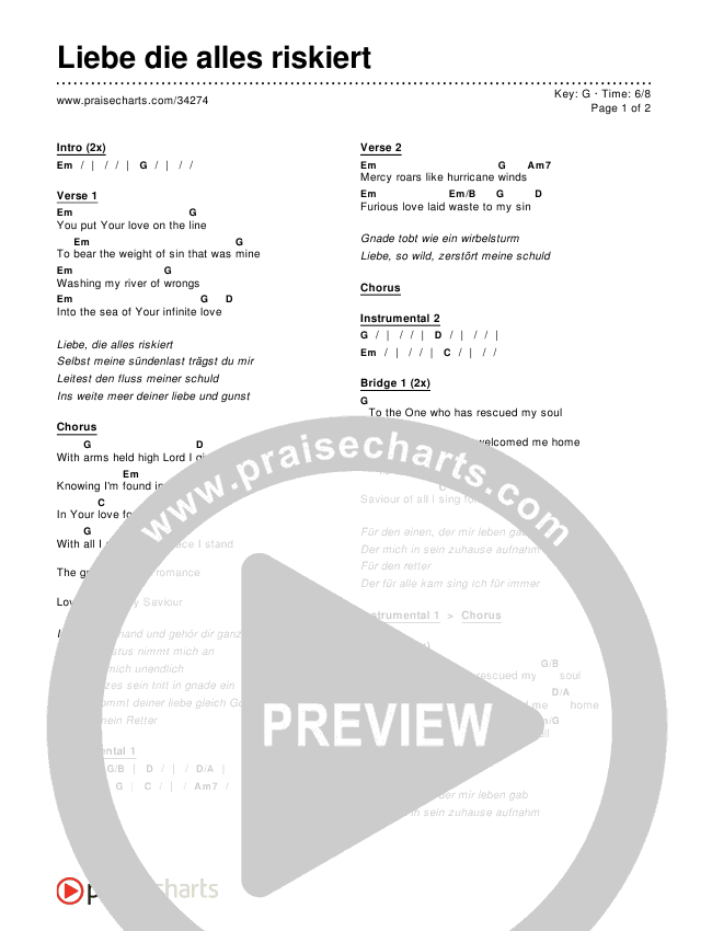 Liebe die alles riskiert (Love On The Line) Chords & Lyrics ()