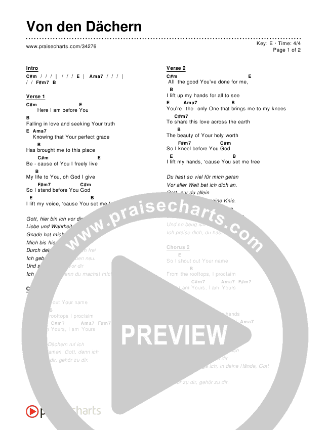 Von den Dächern (Rooftops) Chords & Lyrics ()