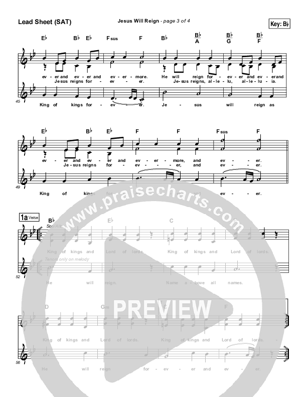 Jesus Will Reign Lead Sheet (Dennis Jernigan)