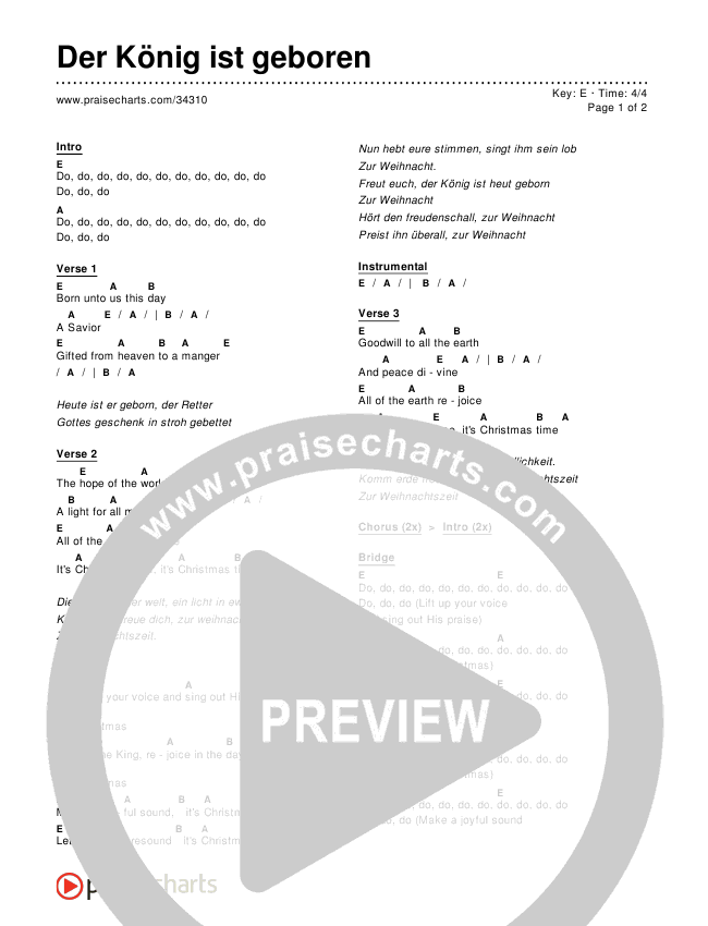 Der König ist geboren (Born Is The King (It's Christmas)) Chords & Lyrics ()
