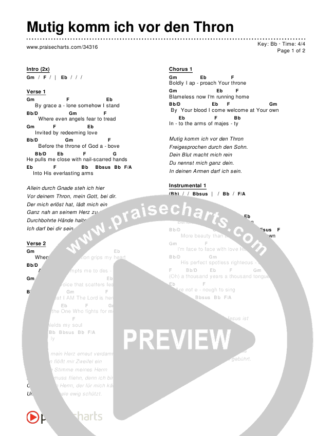 Mutig komm ich vor den Thron (Boldly I Approach) Chords & Lyrics ()