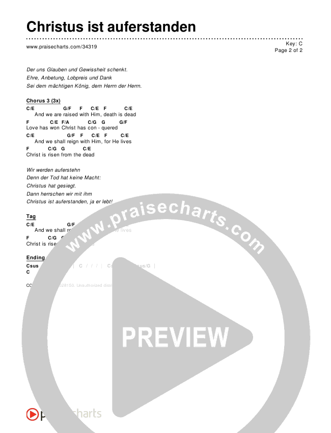 Christus ist auferstanden (Resurrection Hymn) Chords & Lyrics ()