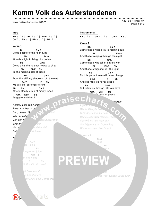 Komm Volk des Auferstandenen (Come People Of The Risen King) Chords & Lyrics ()