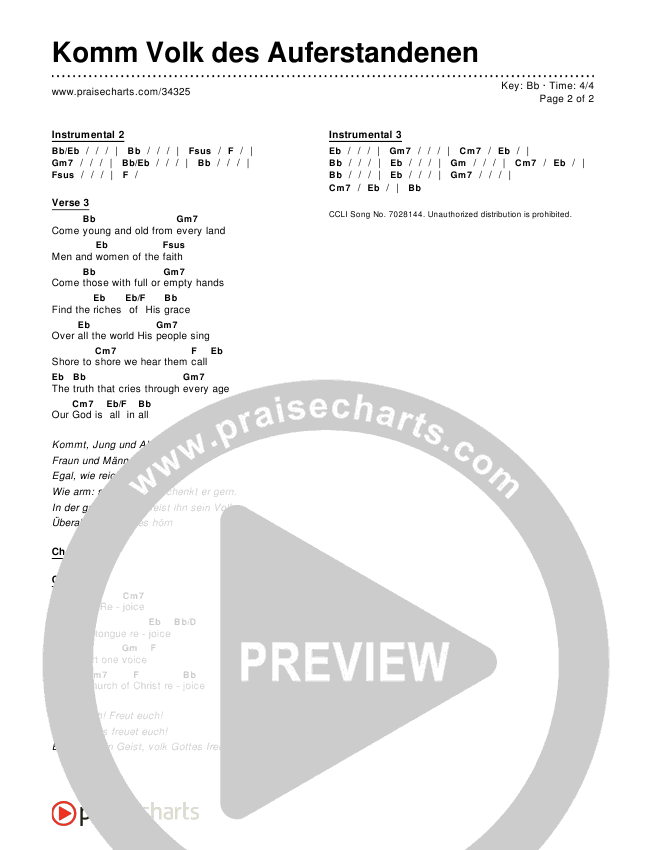 Komm Volk des Auferstandenen (Come People Of The Risen King) Chords & Lyrics ()