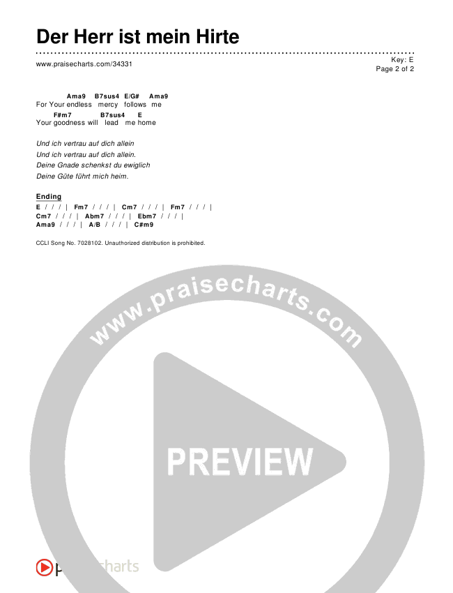 Der Herr ist mein Hirte (The Lord Is My Shepherd (Psalm 23)) Chords & Lyrics ()