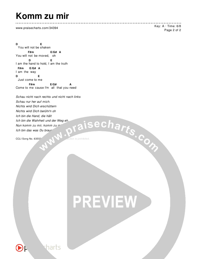 Komm zu mir Chords & Lyrics ()