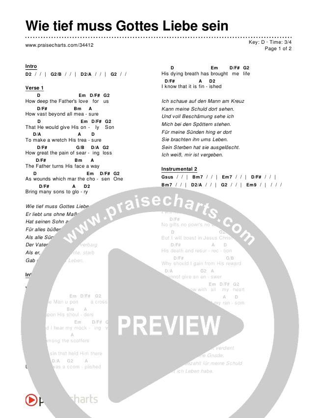 Wie tief muss Gottes Liebe sein (How Deep The Father's Love For Us) Chords & Lyrics ()