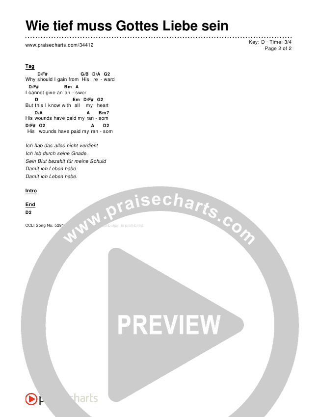 Wie tief muss Gottes Liebe sein (How Deep The Father's Love For Us) Chords & Lyrics ()