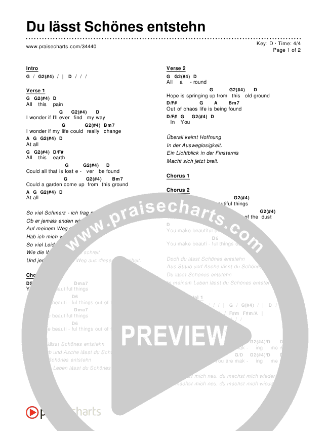 Du lässt Schönes entstehn (Beautiful Things) Chords & Lyrics ()