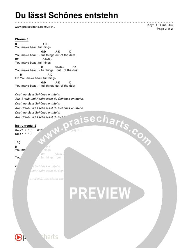 Du lässt Schönes entstehn (Beautiful Things) Chords & Lyrics ()