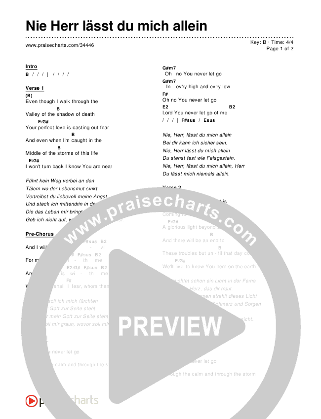 Nie Herr lässt du mich allein Chords & Lyrics ()