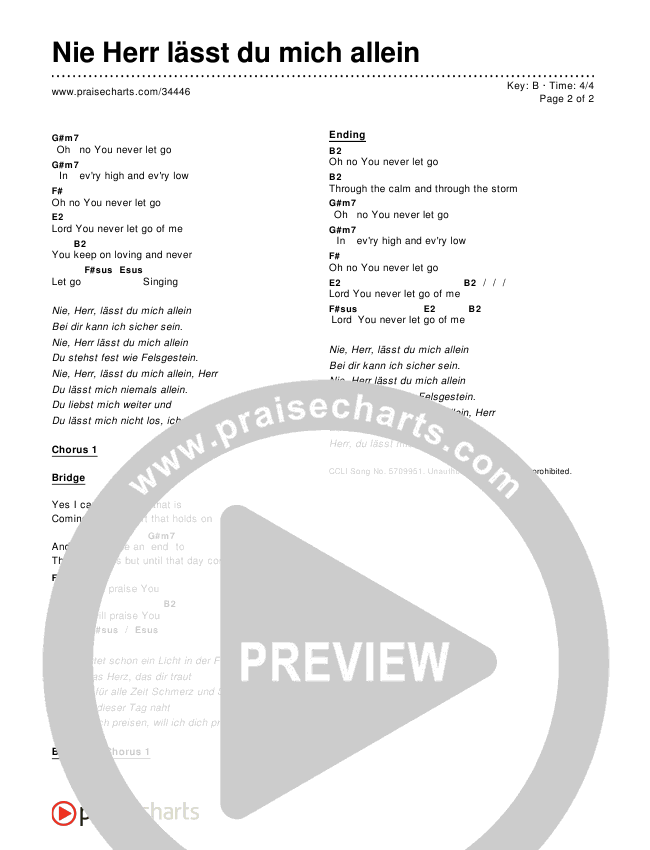 Nie Herr lässt du mich allein Chords & Lyrics ()