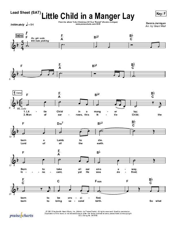 Little Child In A Manger Lay Lead Sheet (Dennis Jernigan)
