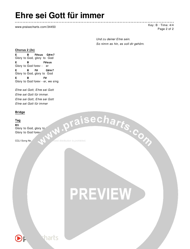 Ehre sei Gott für immer (Glory To Glory Forever) Chords & Lyrics ()