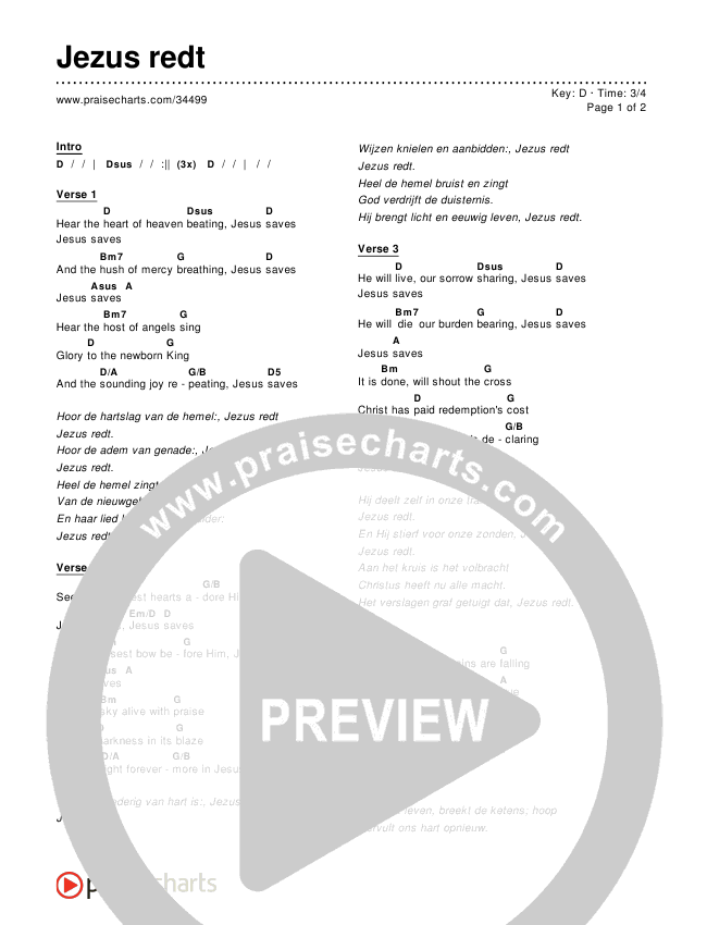 Jezus redt Chords & Lyrics ()