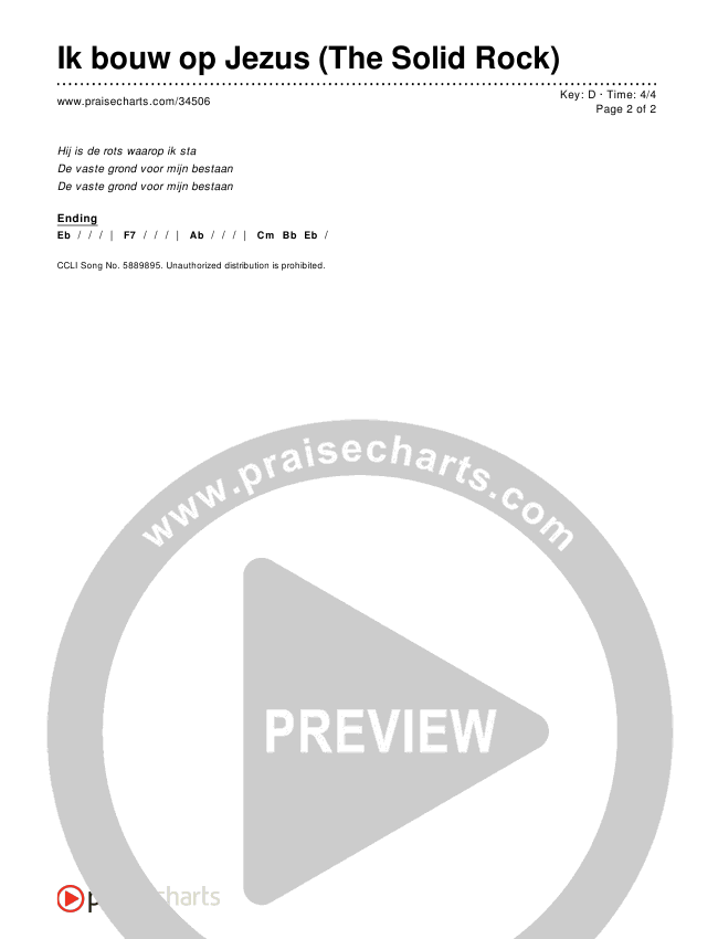 Ik bouw op Jezus (The Solid Rock) Chords & Lyrics ()