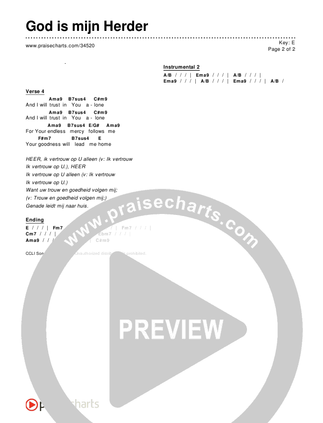 God is mijn Herder Chords & Lyrics ()