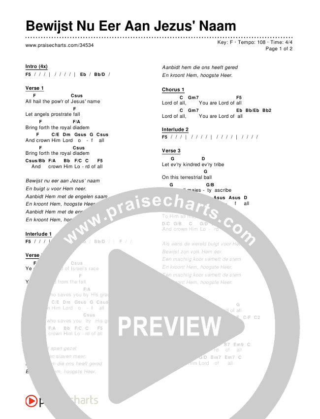Bewijst Nu Eer Aan Jezus' Naam Chords & Lyrics ()