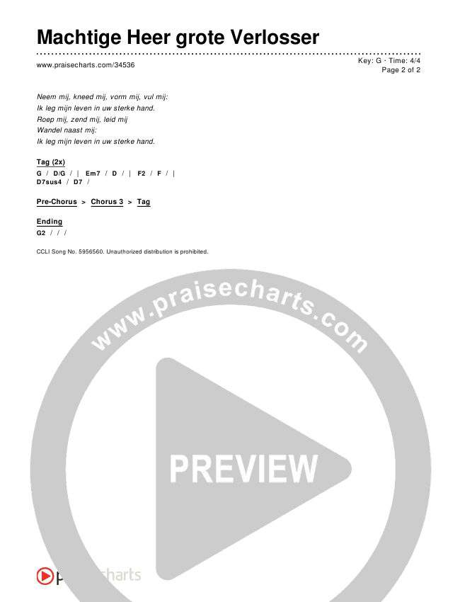 Machtige Heer grote Verlosser Chords & Lyrics ()