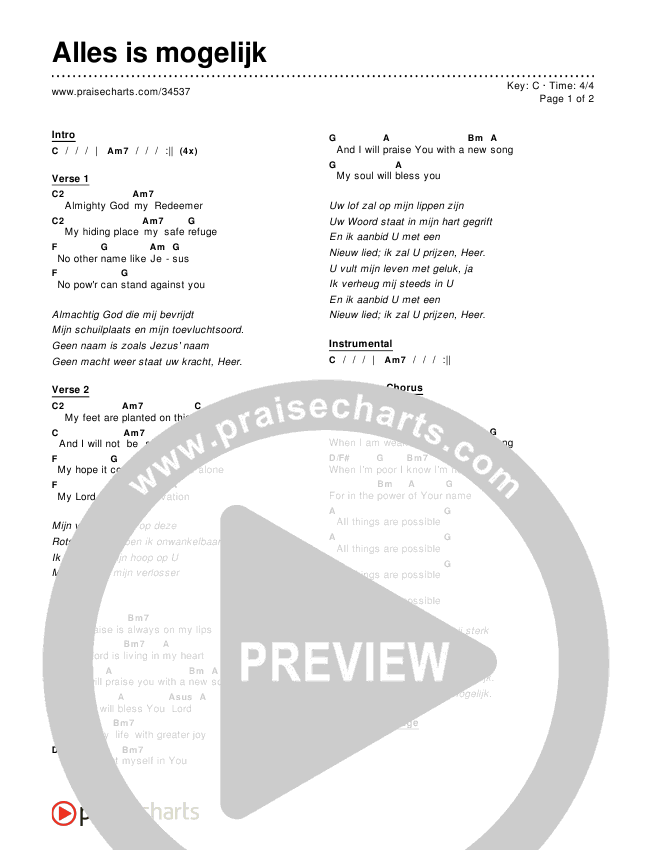 Alles is mogelijk Chords & Lyrics ()