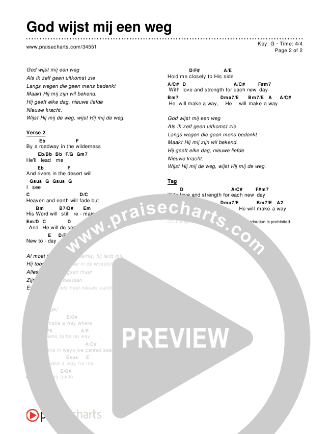 God wijst mij een weg (God Will Make A Way) Chords & Lyrics ()
