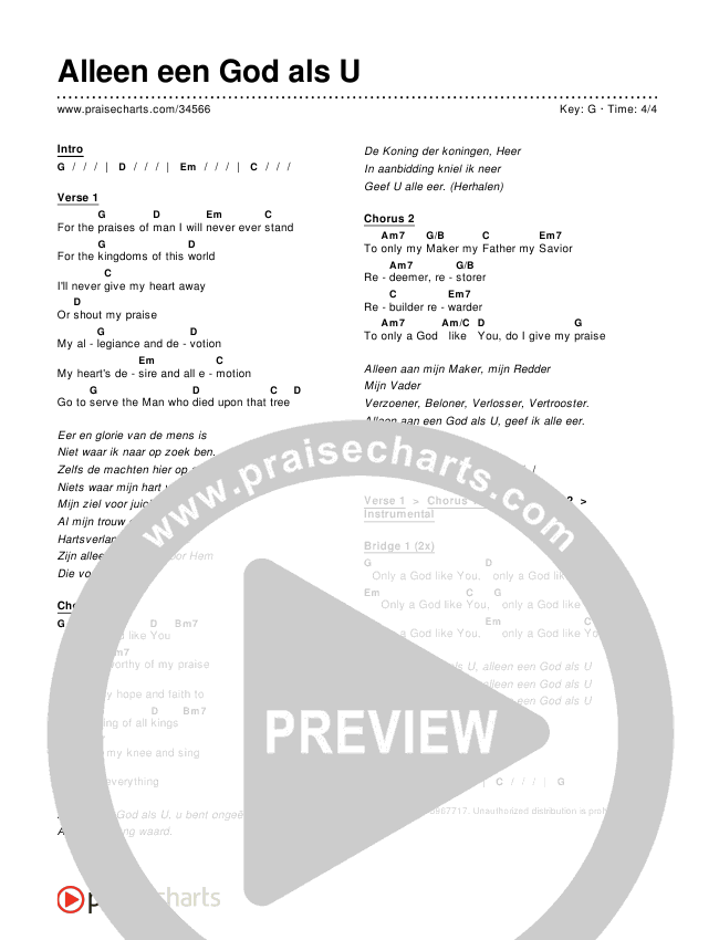Alleen een God als U Chords & Lyrics ()