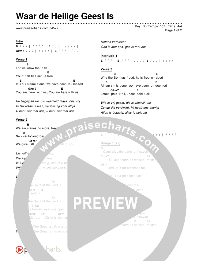 Waar de Heilige Geest Is Chords & Lyrics ()