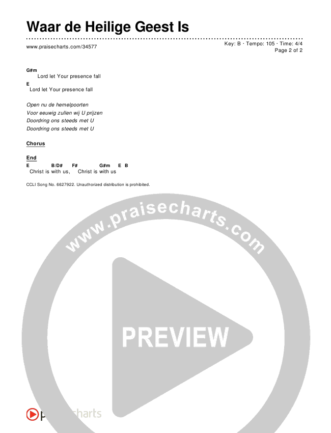 Waar de Heilige Geest Is Chords & Lyrics ()